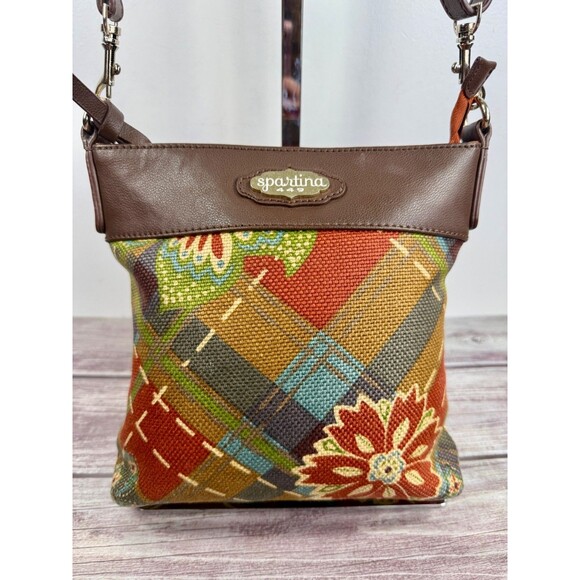 Spartina 449 Daufuskie Island Leather Fabric crossbody bag Boho EXCELLENT - Picture 16 of 16